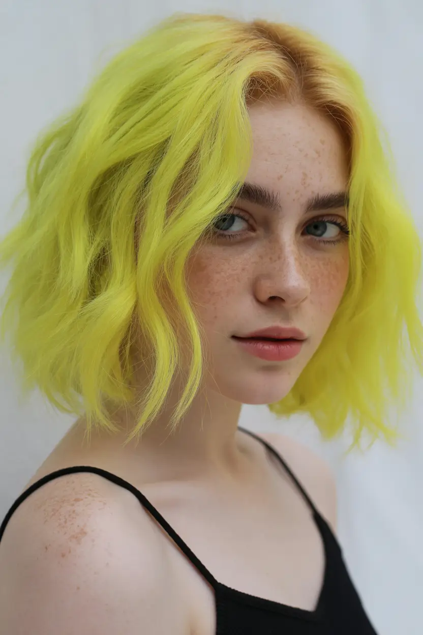 spring hair color trends-Neon Lime Bob for the Brave Spring Reset