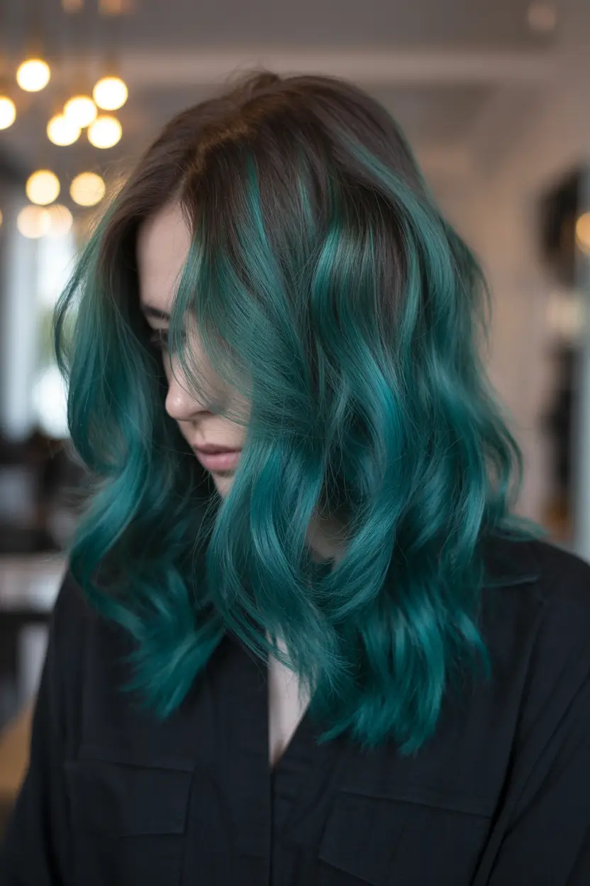 spring hair color trends-Emerald Depths for the Bold Dark-Haired Minimalist