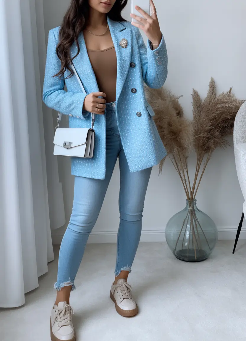 spring outfit for Monday Soft Denim Meets Polished Texture