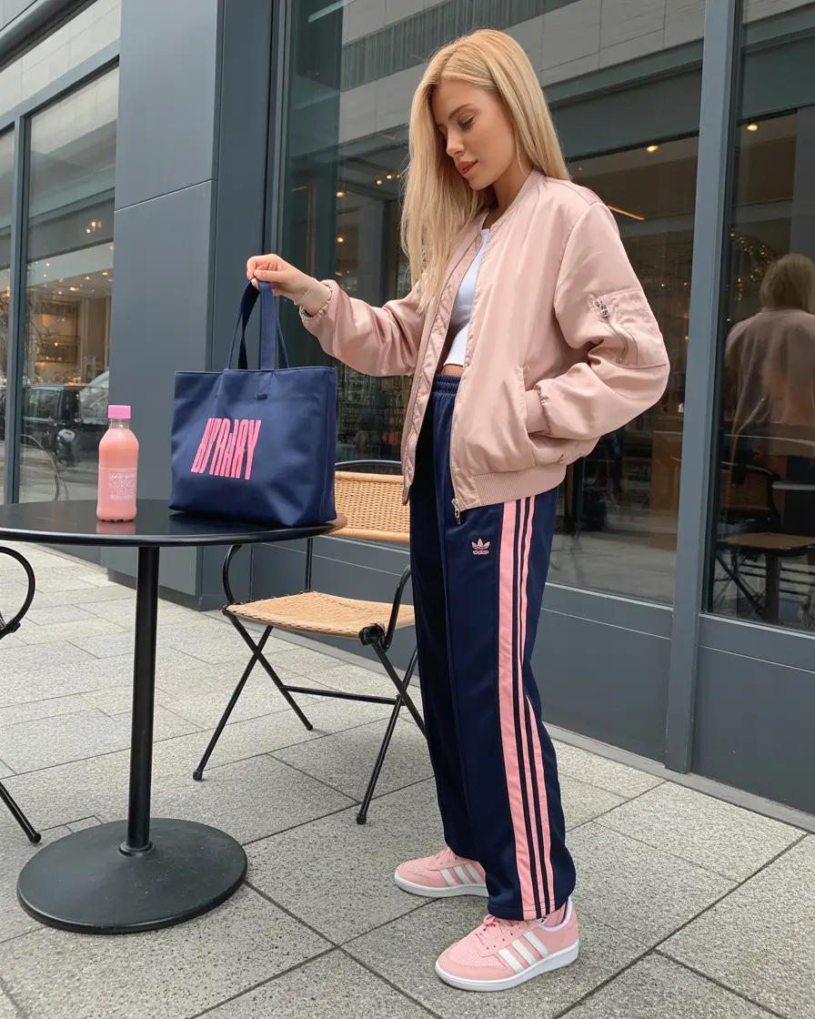 spring sport outfits for women Soft Blush Bomber With Sporty City Balance