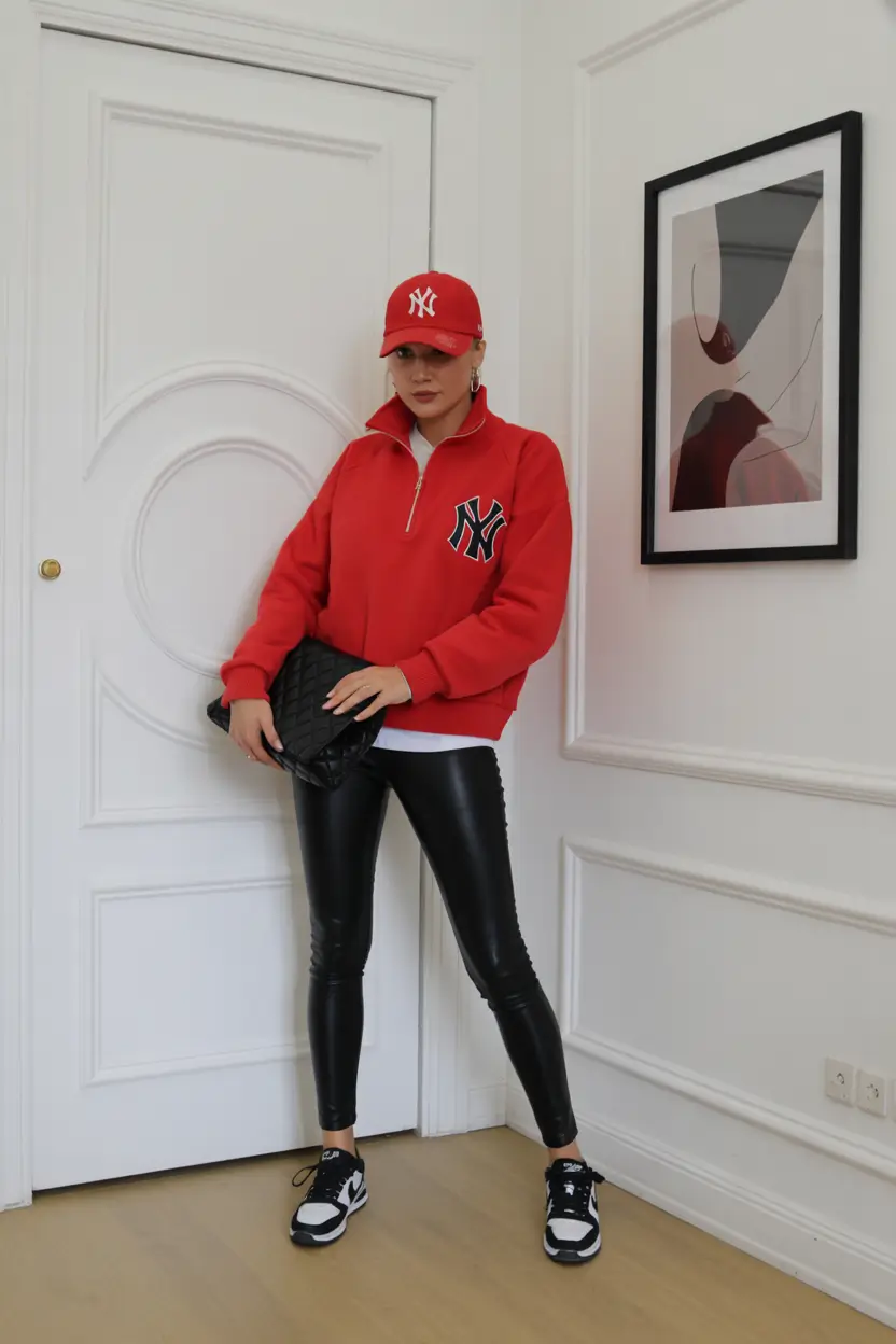 spring sport outfits for women Red Sport Top Styled With Classy Street Confidence