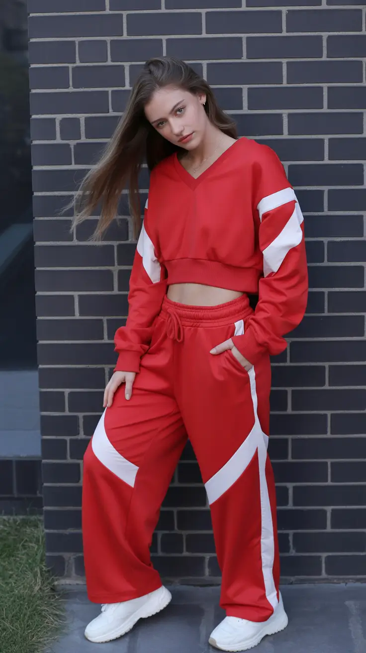 spring sport outfits for women Red Sport Set With Confident Energy and Retro Attitude