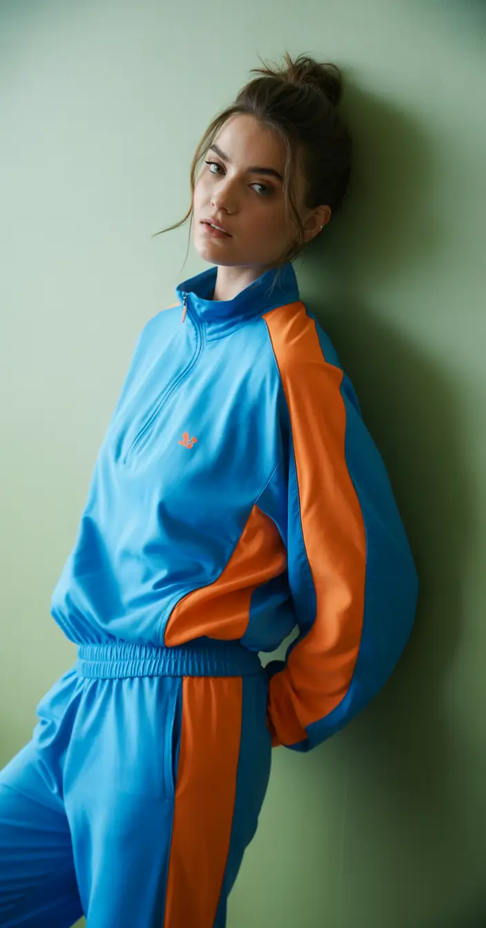 spring sport outfits for women Color-Blocked Blue and Orange Sport Set With Statement Energy