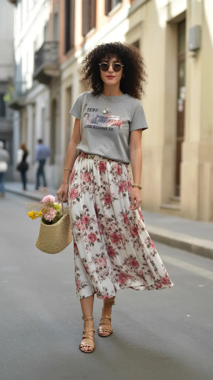 spring outfit for Saturday Graphic Tee and Florals