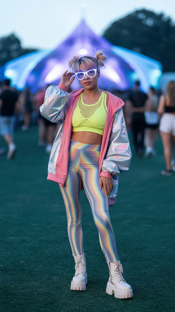 spring rave outfits Y2k Holographic