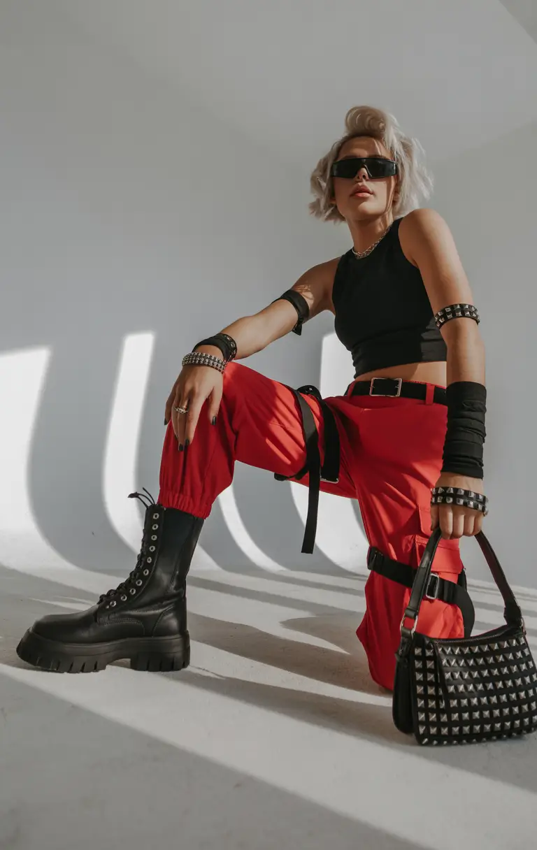 spring rave outfits Red Techno