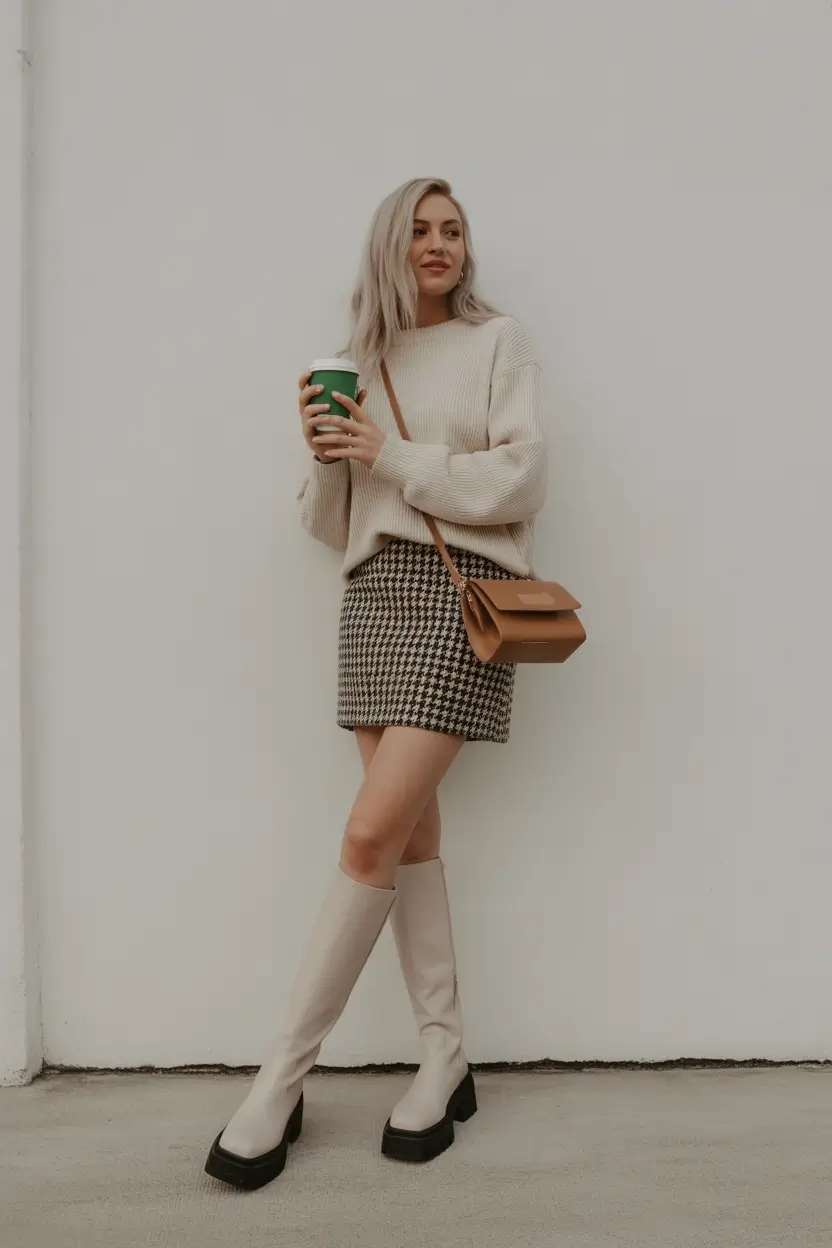 spring outfits streetwear Soft Knit and Mini Skirt Balance