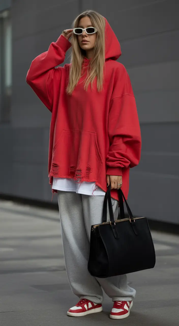 spring outfits streetwear Oversized Red Hoodie with Street Confidence