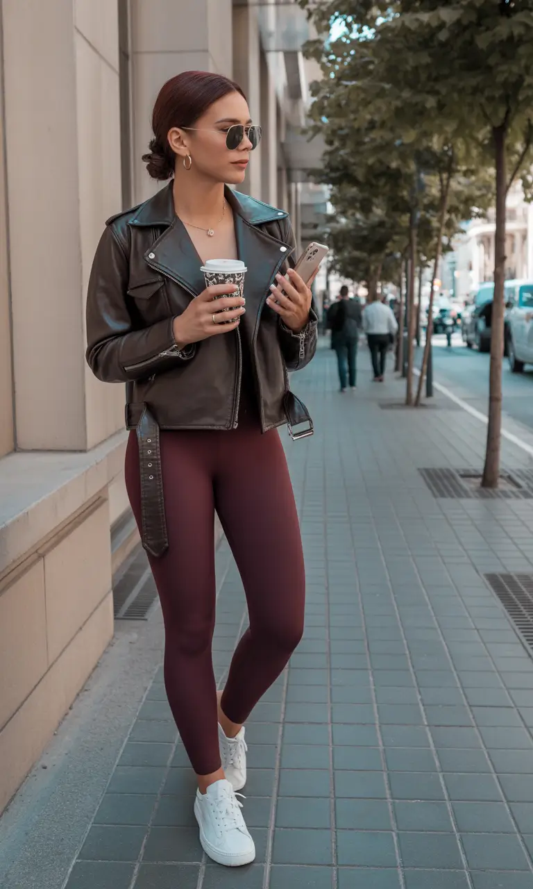 spring outfits streetwear Leather Layers and Athletic Energy