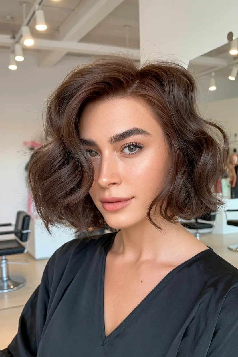 spring brunette hair color Voluminous Medium-Length Brunette With Soft Warm Depth