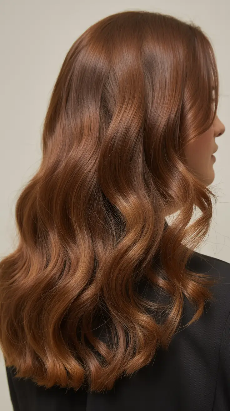 spring brunette hair color Soft Auburn-leaning Brunette Waves for Spring Brightness