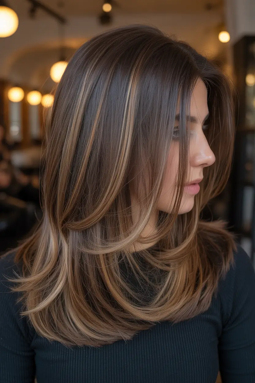 spring brunette hair color Layered Brunette With Bright Face-Framing Highlights