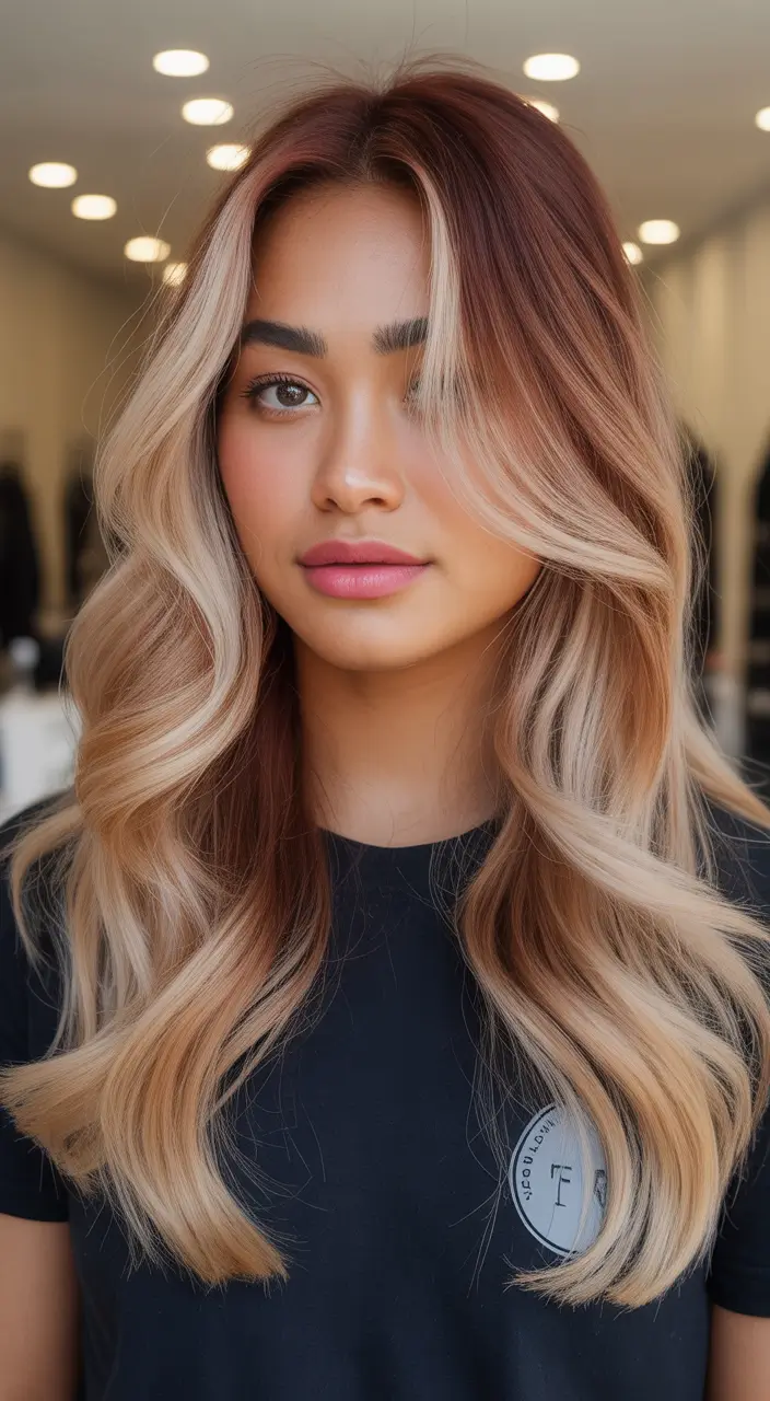 spring long haircut Soft Brunette-to-Blonde Melt With Long Face-Framing Layers