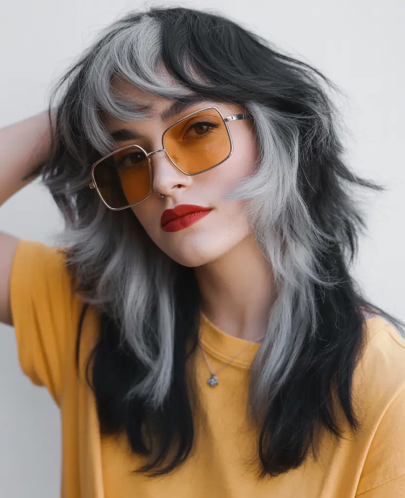 spring long haircut Modern Wolf-Inspired Long Cut With High-Contrast Color