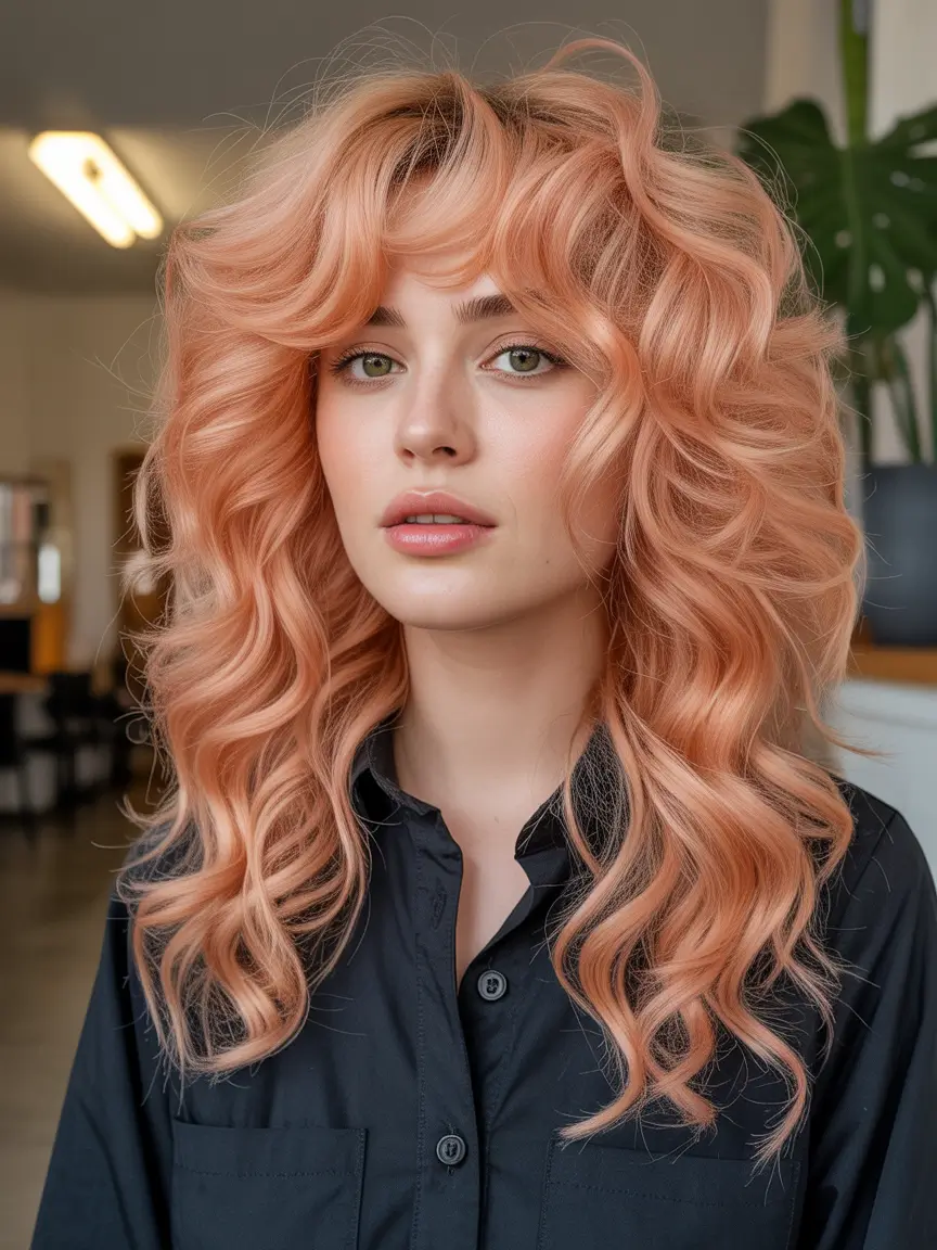 spring long haircut Peachy Spring Shag With Extra Volume and Curly Energy