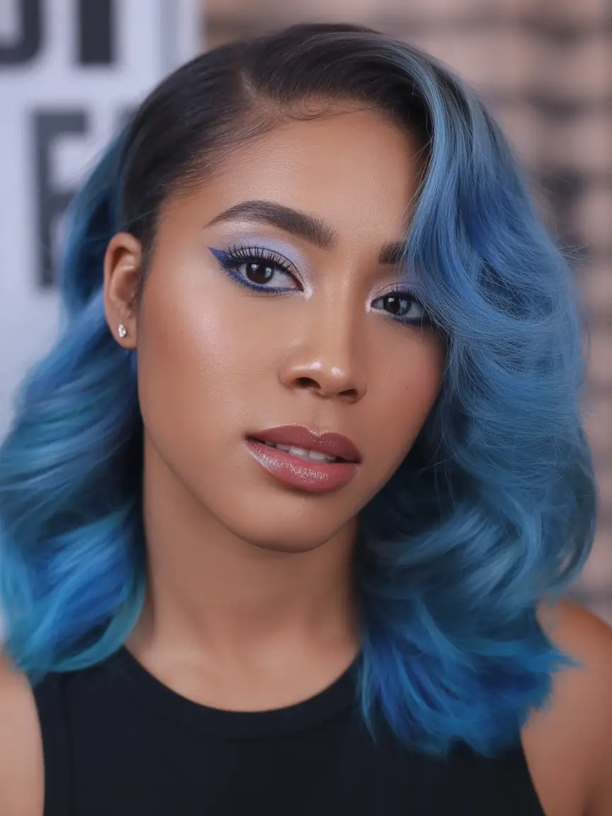 spring hair color for tan skin Ocean-Blue Waves With a Clean, Cool Finish