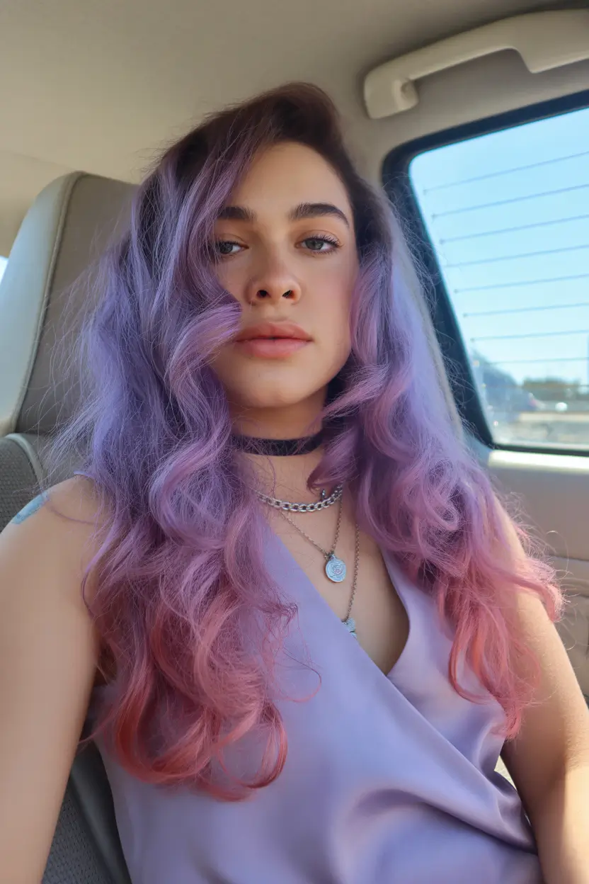 spring hair color for tan skin Lavender Melt Into Rosy Ends