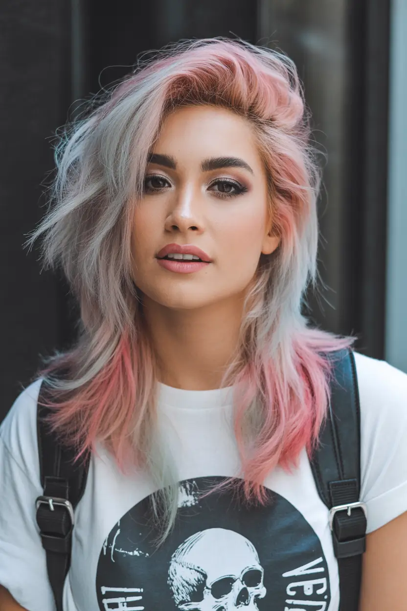 spring hair color for tan skin Platinum Smoke With a Pink Whisper