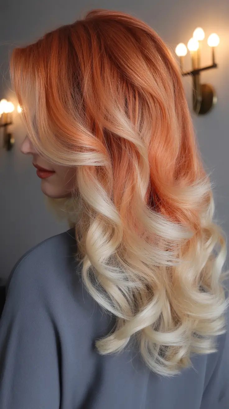 spring hair color for tan skin Apricot Copper Melt Into Vanilla Blonde Ends