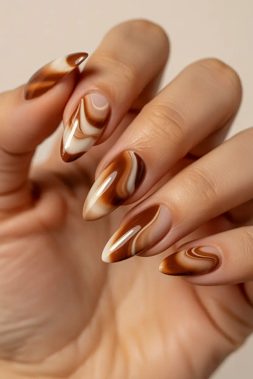 spring nail colors Caramel Swirl Modern Marble
