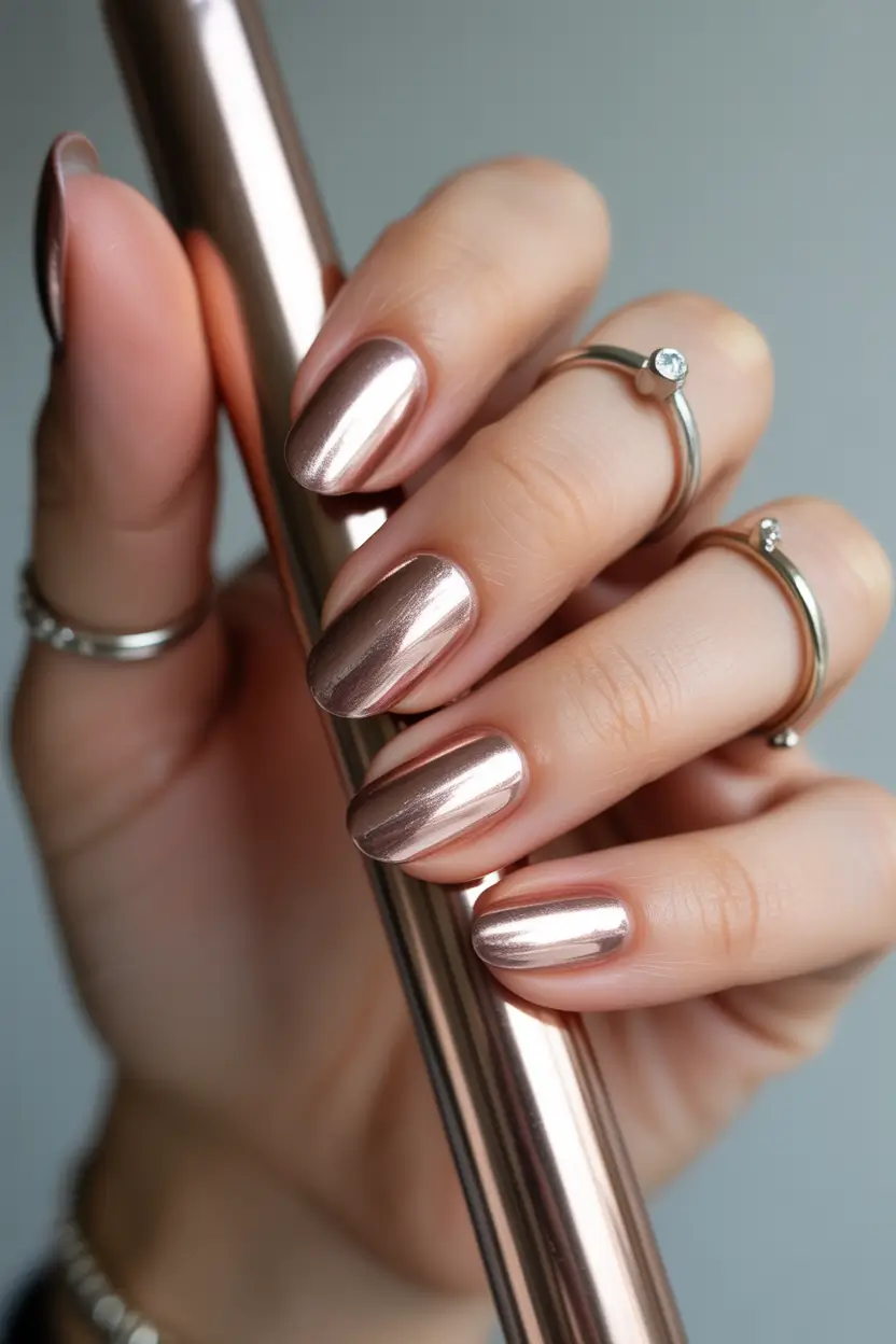 spring nail colors Rose Gold Mirror Elegance