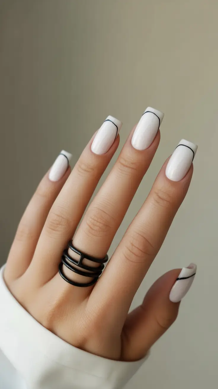 spring nail colors Graphic White With Black Edge