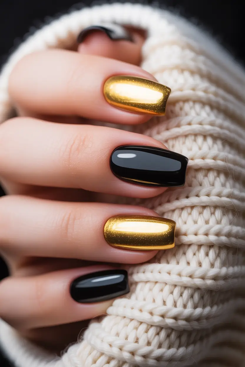 spring nail colors Black And Gold Power Contrast