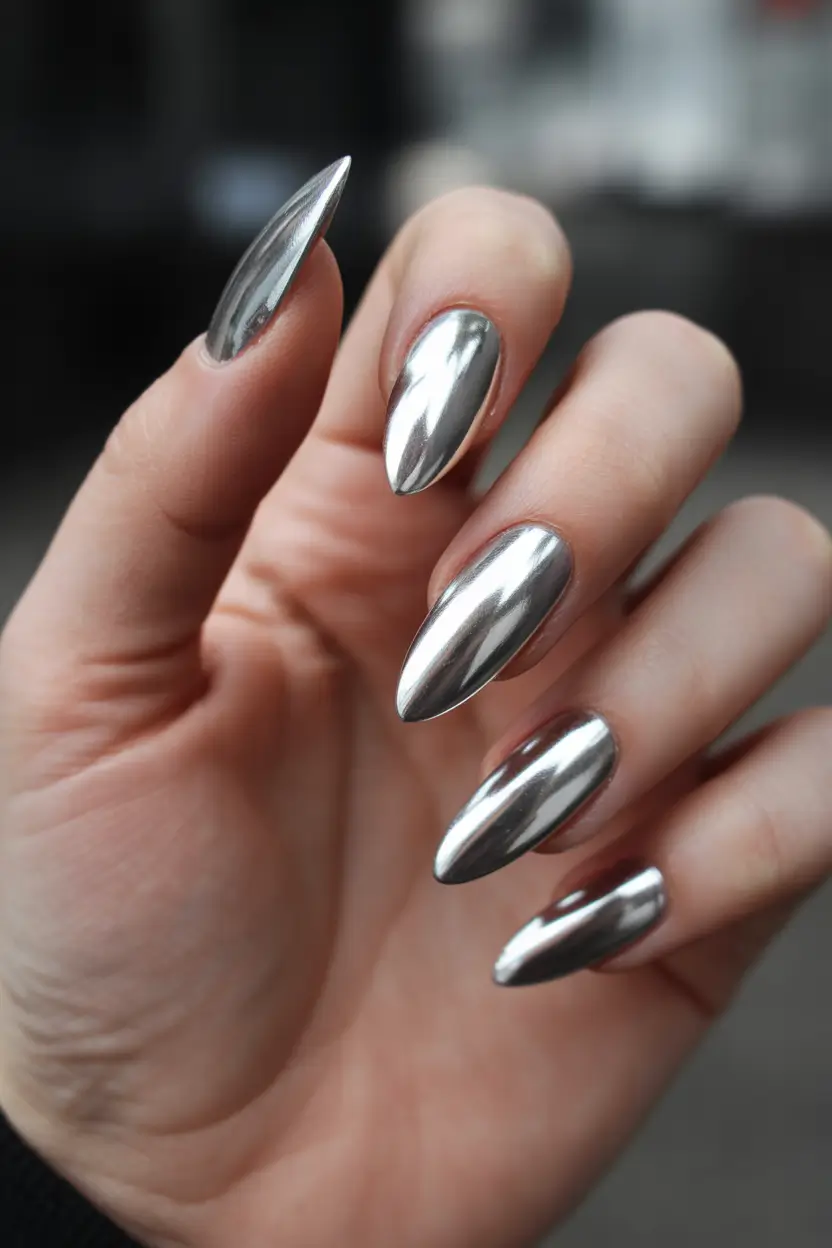 spring nail colors Liquid Silver Chrome Statement