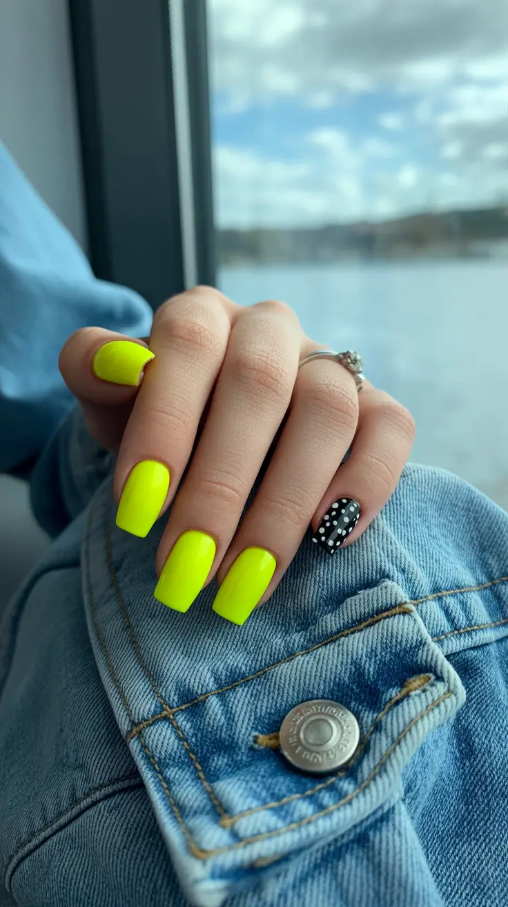 spring nail colors Electric Lime Pop With Polka Accent