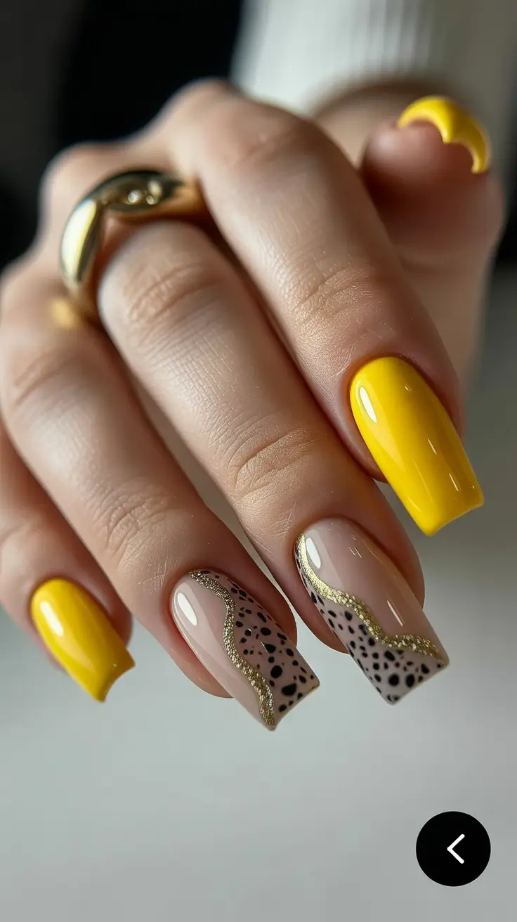 spring nail colors Sunflower Yellow With Gold Wave Detail