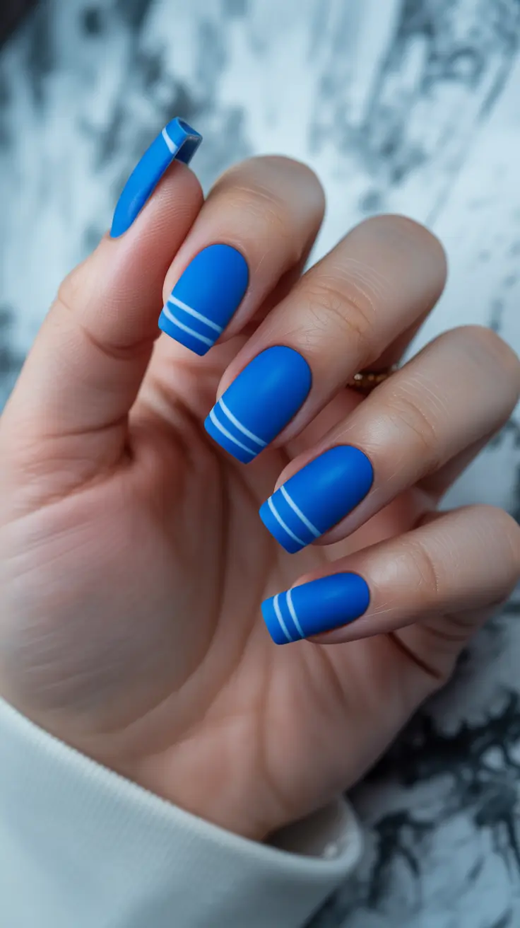 spring nail colors Cobalt Matte With Double Line Detail