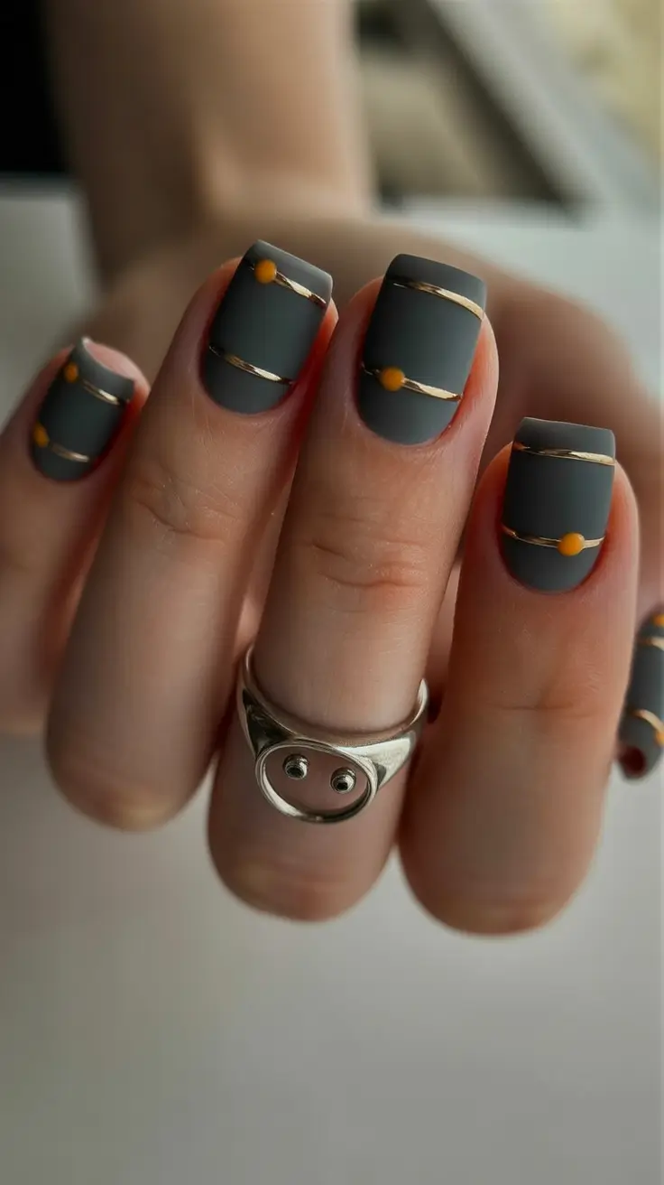 spring nail colors Muted Teal With Gold And Mustard Accents