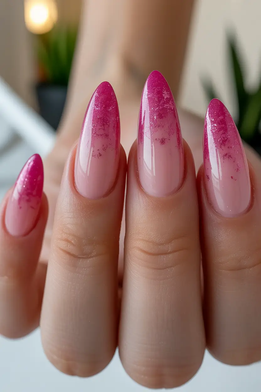 spring nails pink Pink Glitter Fade Tips That Capture Spring Energy