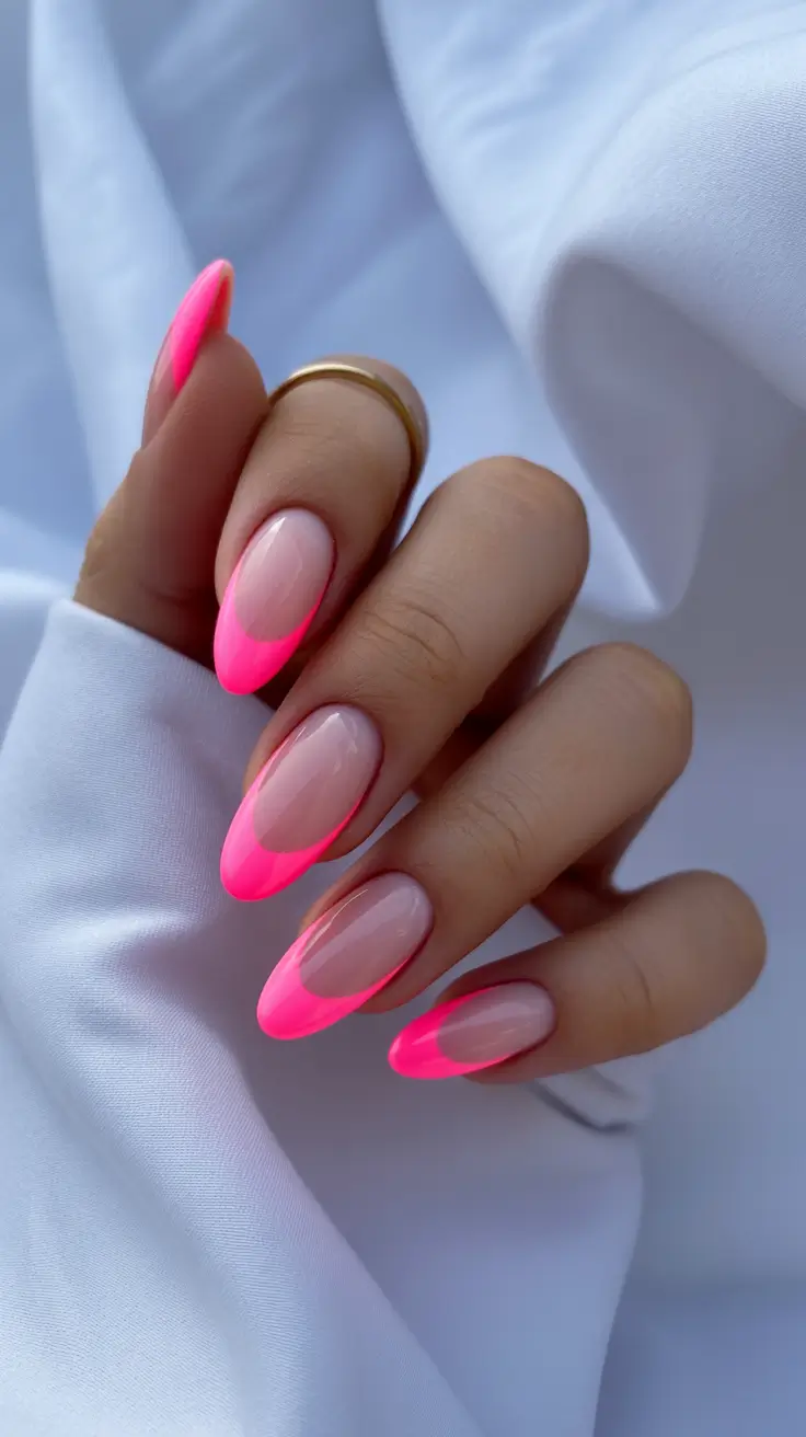 spring nails pink Neon Pink French Tips That Feel Fresh and Effortless