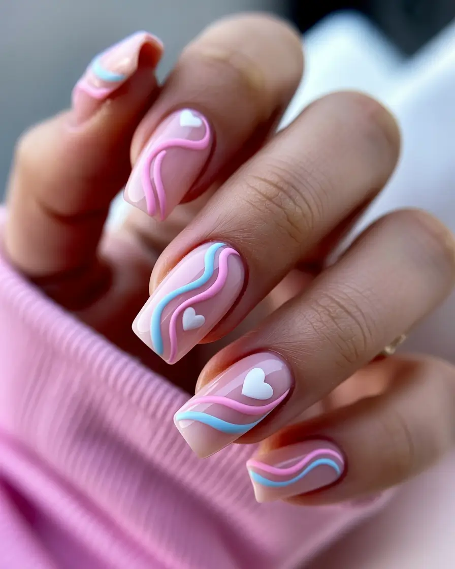 spring nails square Soft Pink Waves That Feel Like Early Spring Energy