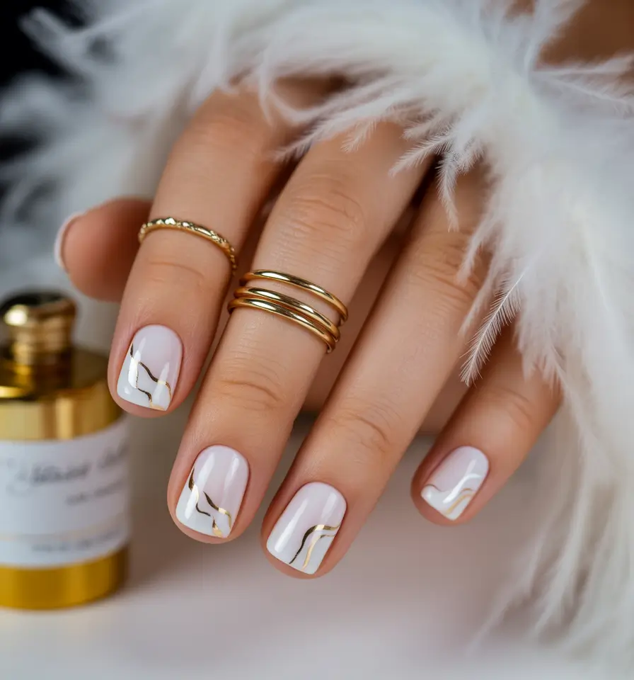 spring nails square Soft White Marble Lines for Effortless Everyday Elegance