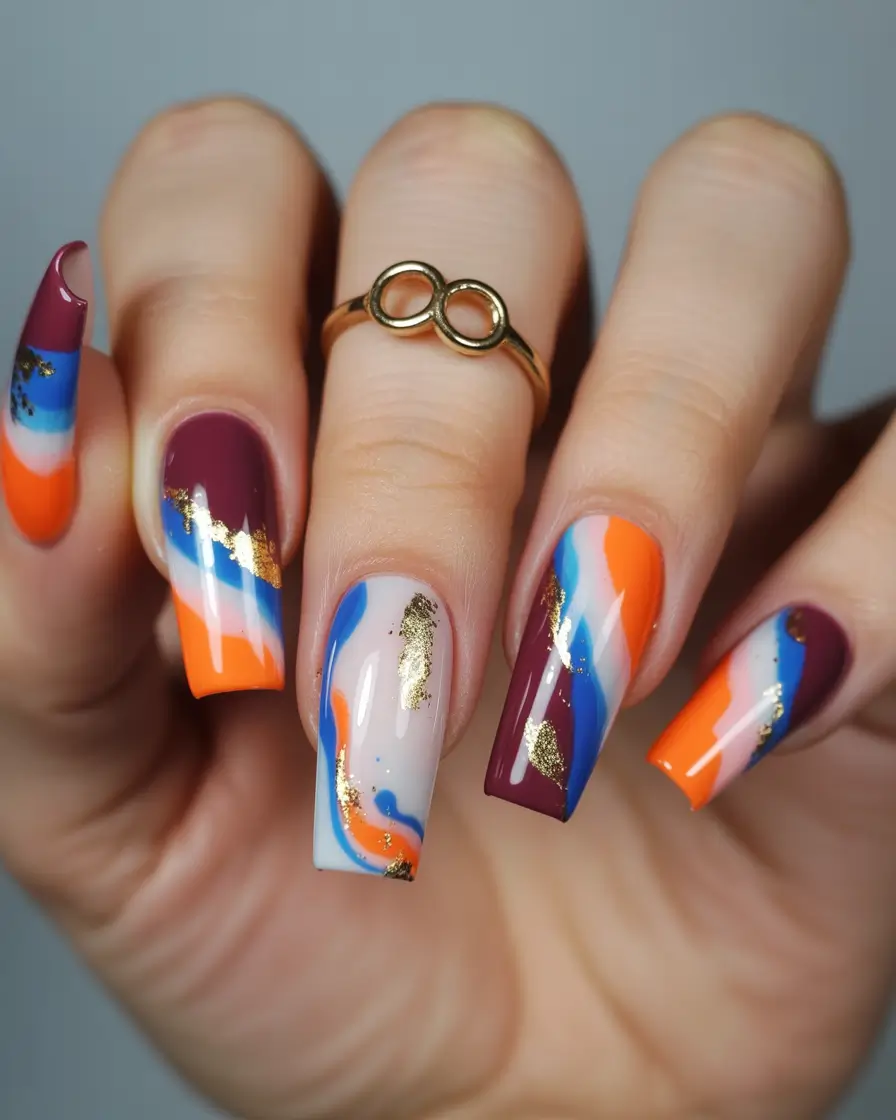 spring nails square Abstract Color Waves for Bold Spring Confidence
