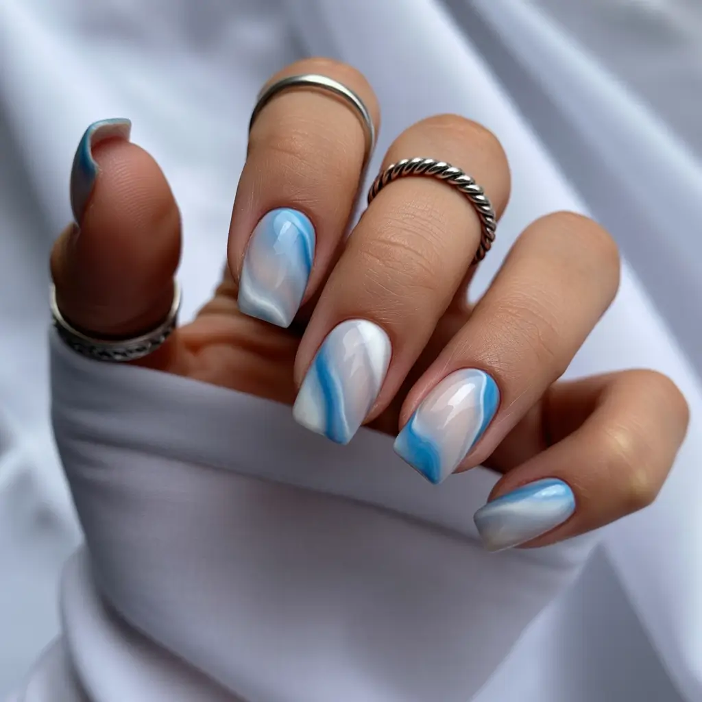 spring nails square Cloudy Blue Marble for Calm Minimal Spring Days