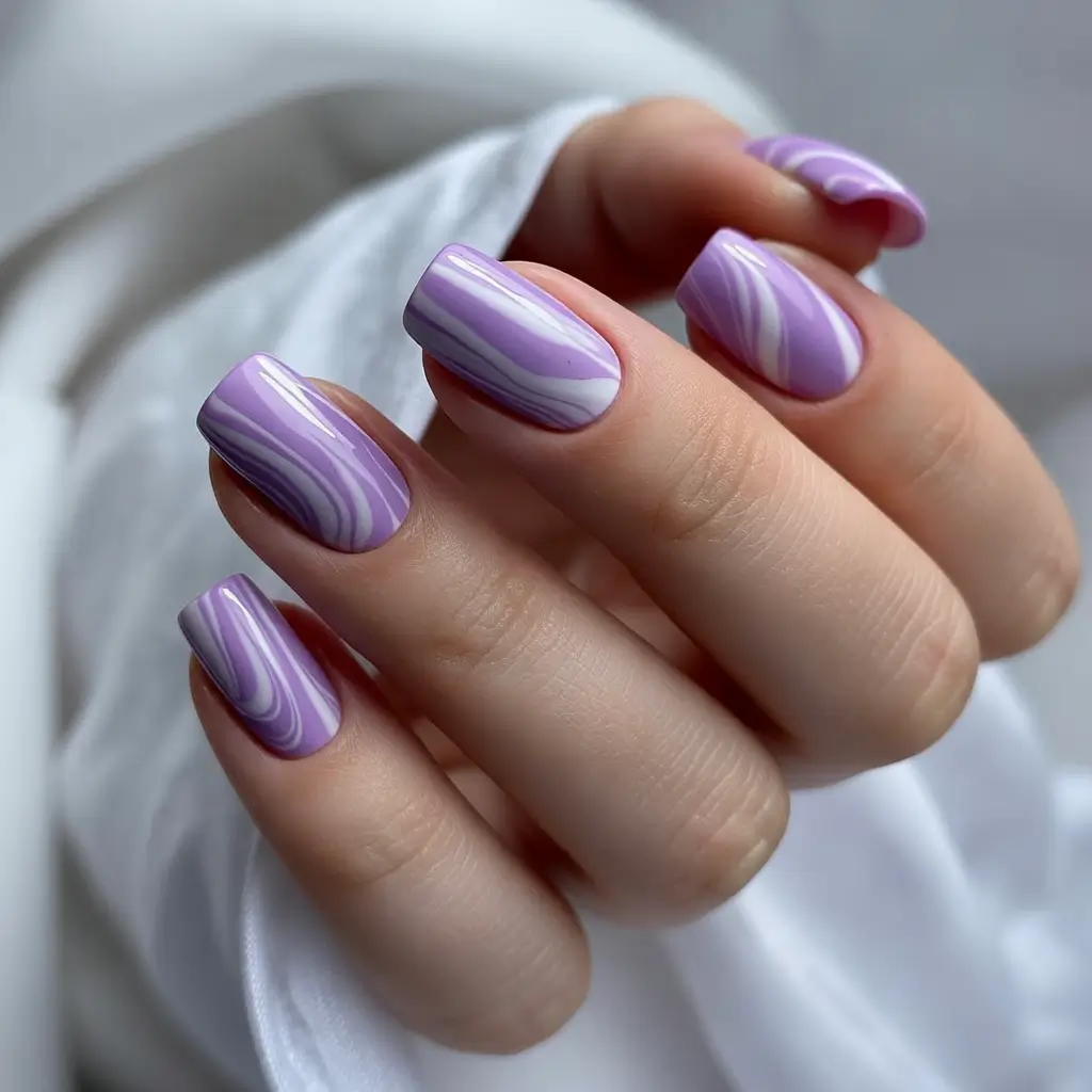 spring nails square Lavender Marble Waves for Soft Spring Calm