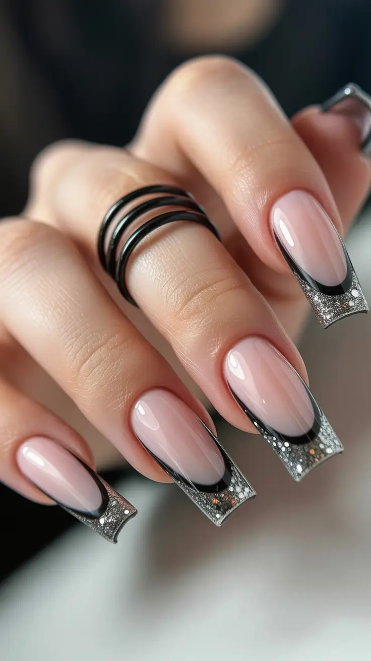 spring nails square Graphic Black French Tips for a Modern Edge