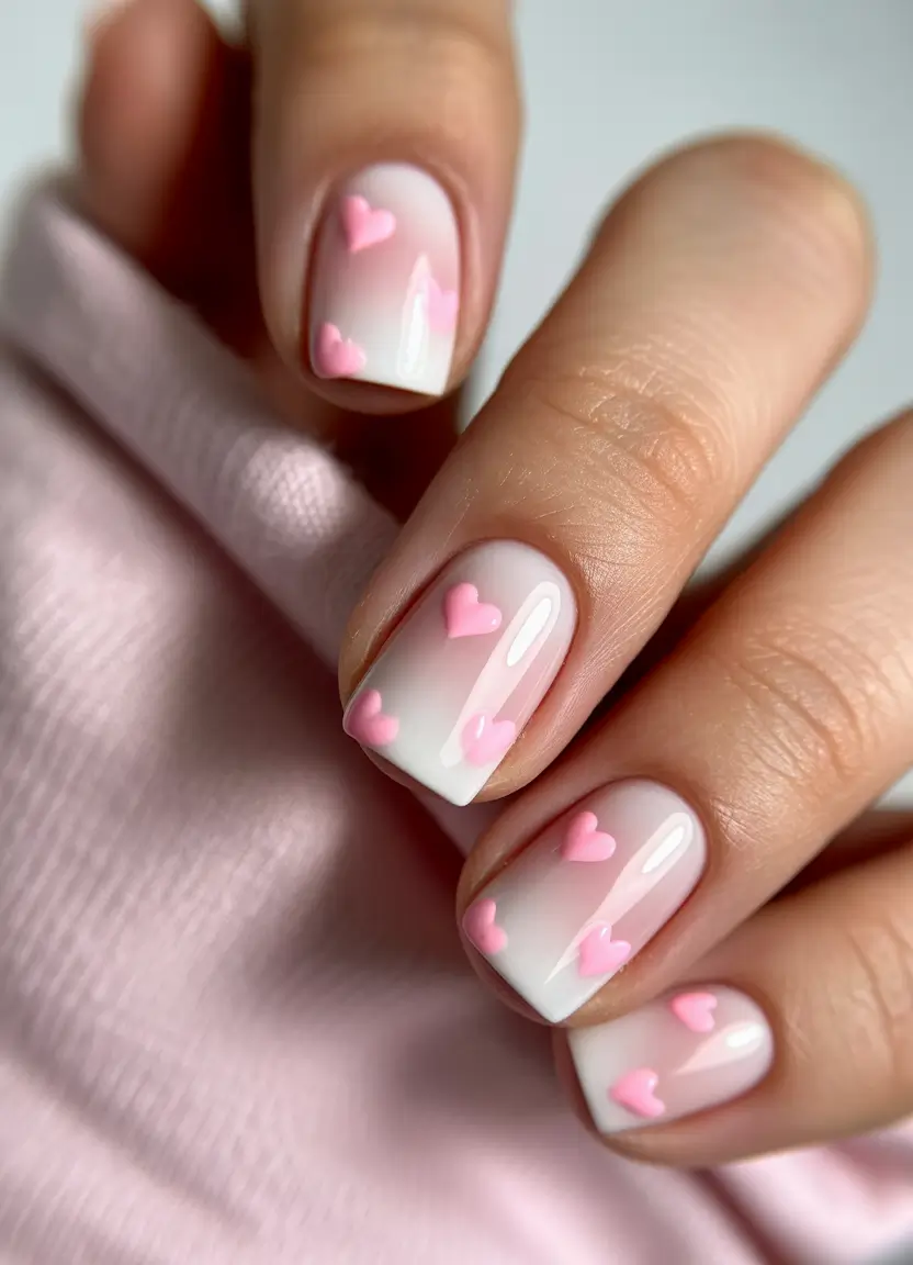 spring nails square Blush Ombre Hearts for Playful Spring Romance