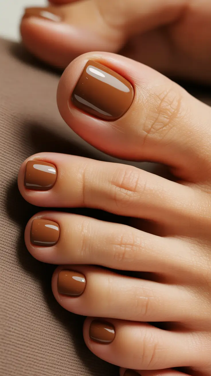 spring toe nail color Warm Caramel Gloss Pedicure That Feels Effortlessly Chic