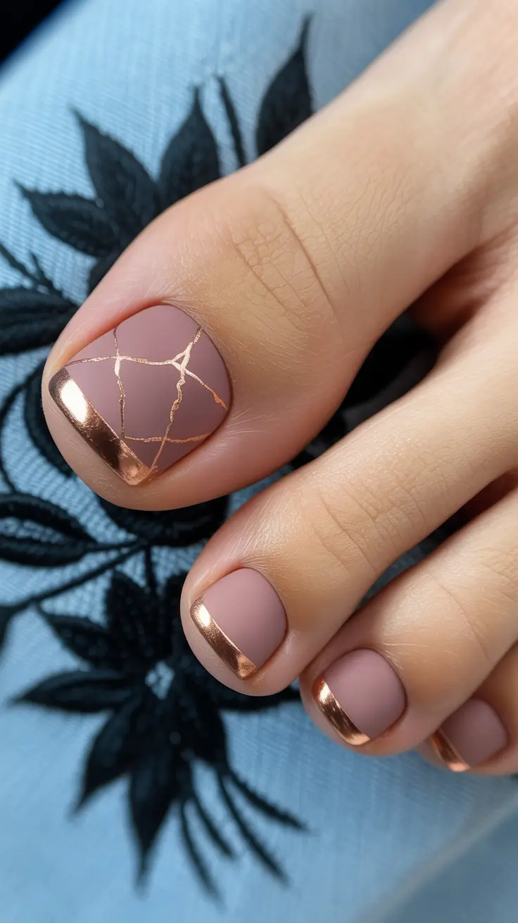 spring toe nail color Modern Rose Nude with Metallic Accent Lines