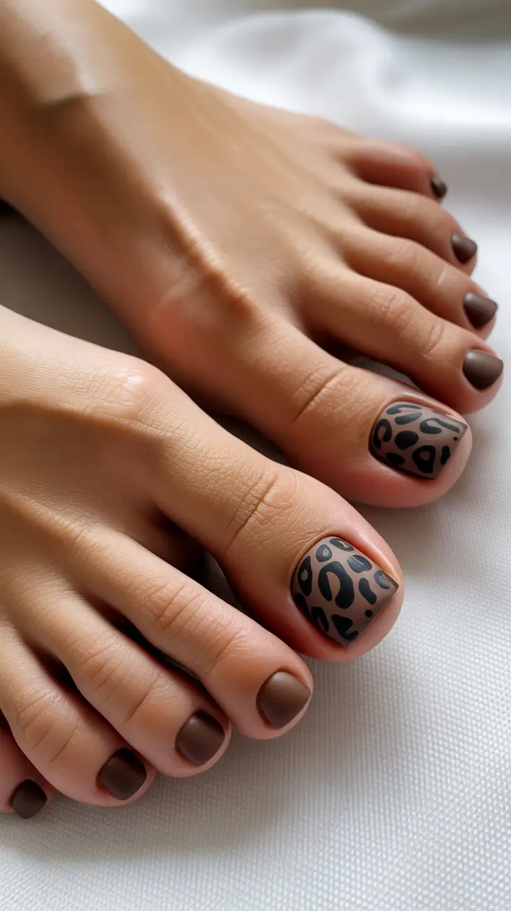 spring toe nail color Soft Mocha Leopard Pedicure for Effortless Spring Confidence