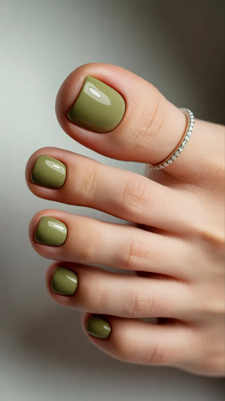 spring toe nail color Soft Sage Green Pedicure That Defines Modern Earth Tones