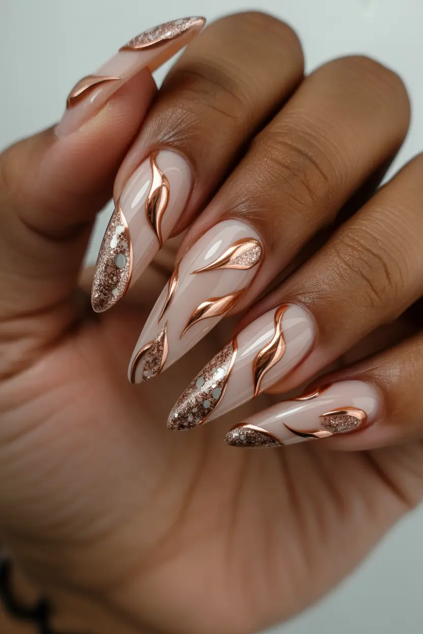 spring wedding nails Rose Gold Sculptural Elegance For A Statement Wedding Look