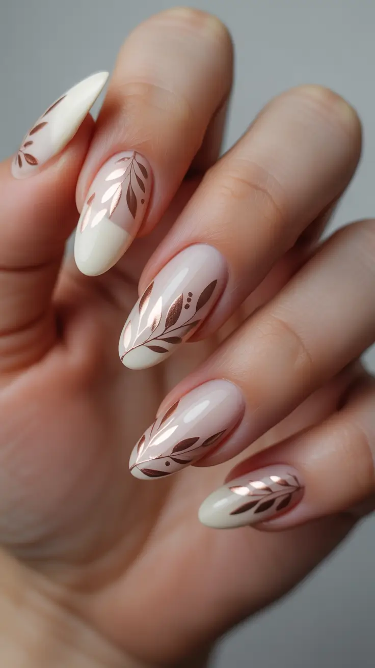 spring wedding nails Soft Rose Botanical Almond Nails With Romantic Minimalism