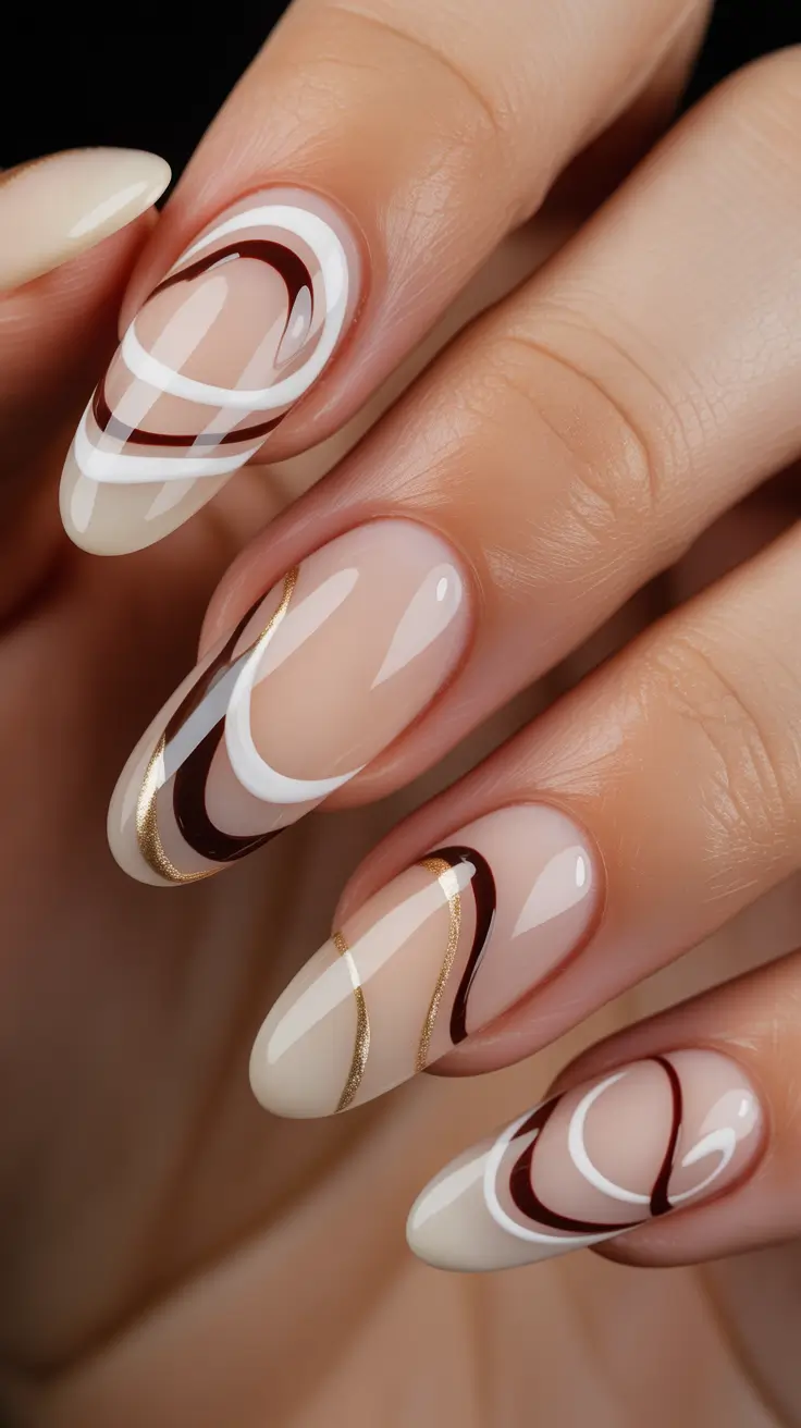 spring wedding nails Modern Neutral Swirl Nails With Sculptural Movement