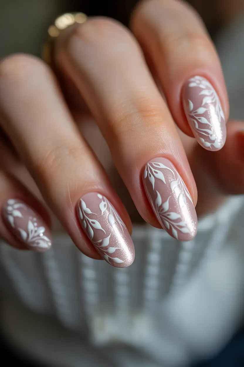 spring wedding nails Romantic Pearl Sheen Florals For The Modern Bride Almond