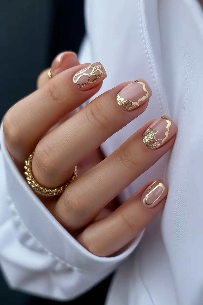 spring wedding nails Golden Lace Minimalism For The Elegant Wedding Moment